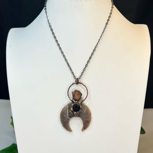 Hammered Turkish Agate, Obsidian & Jasper Crystal Necklace